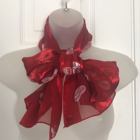 VTG Lovely Oblong Scarf Ref Pink Heart Pattern. Everyday  Valentine’s Day - Picture 1 of 12